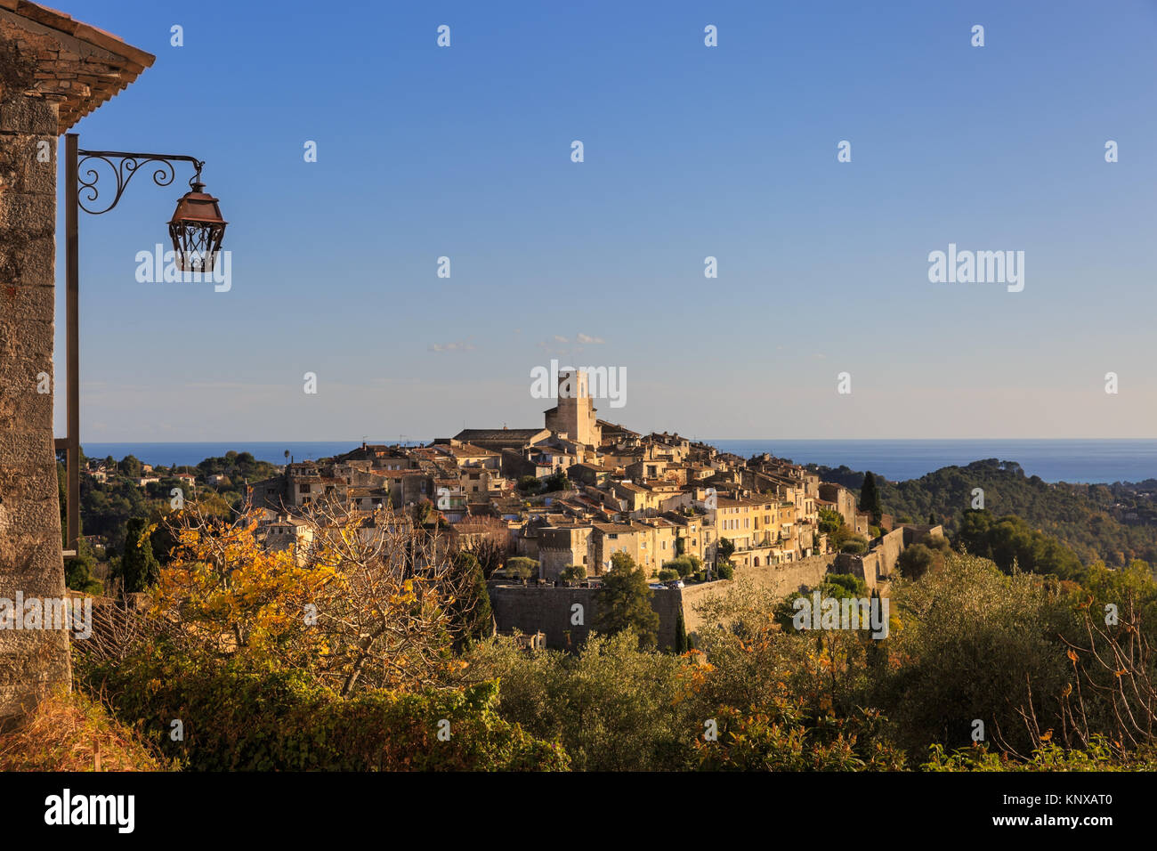 Panoramic view across the medieval town of St Paul de Vence, Alpes ...