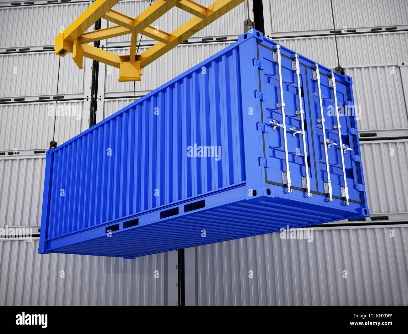 Loading blue cargo Container. 3d illustration Stock Photo - Alamy