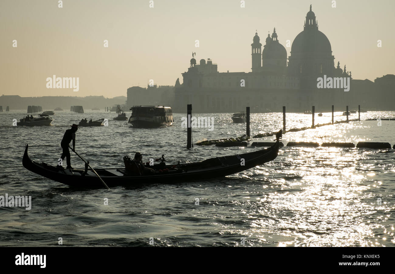 Gondola Silhouette with Santa Maria della Salute, Venice Stock Photo