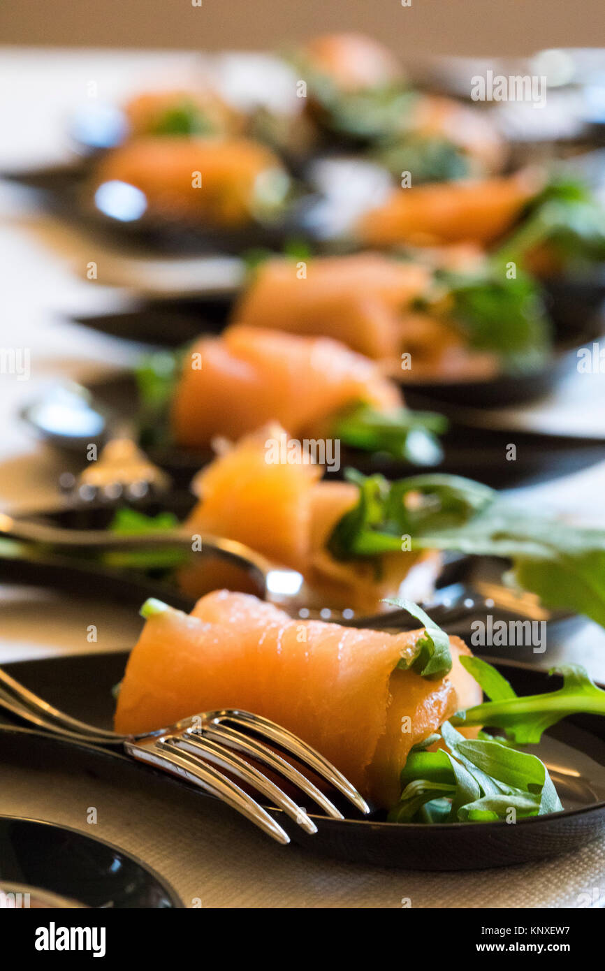 Salmon buffet starters Stock Photo - Alamy