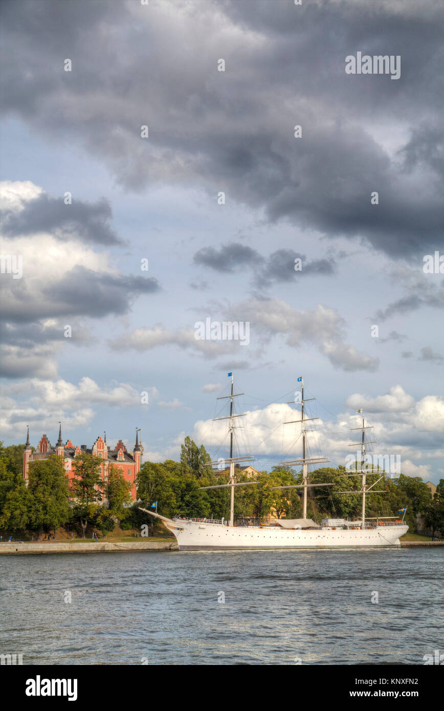 STF af Chapman, Fully Rigged Ship, Now a Youth Hostel,  Built in 1888, Skepps-Holmen, Stockholm, Sweden Stock Photo