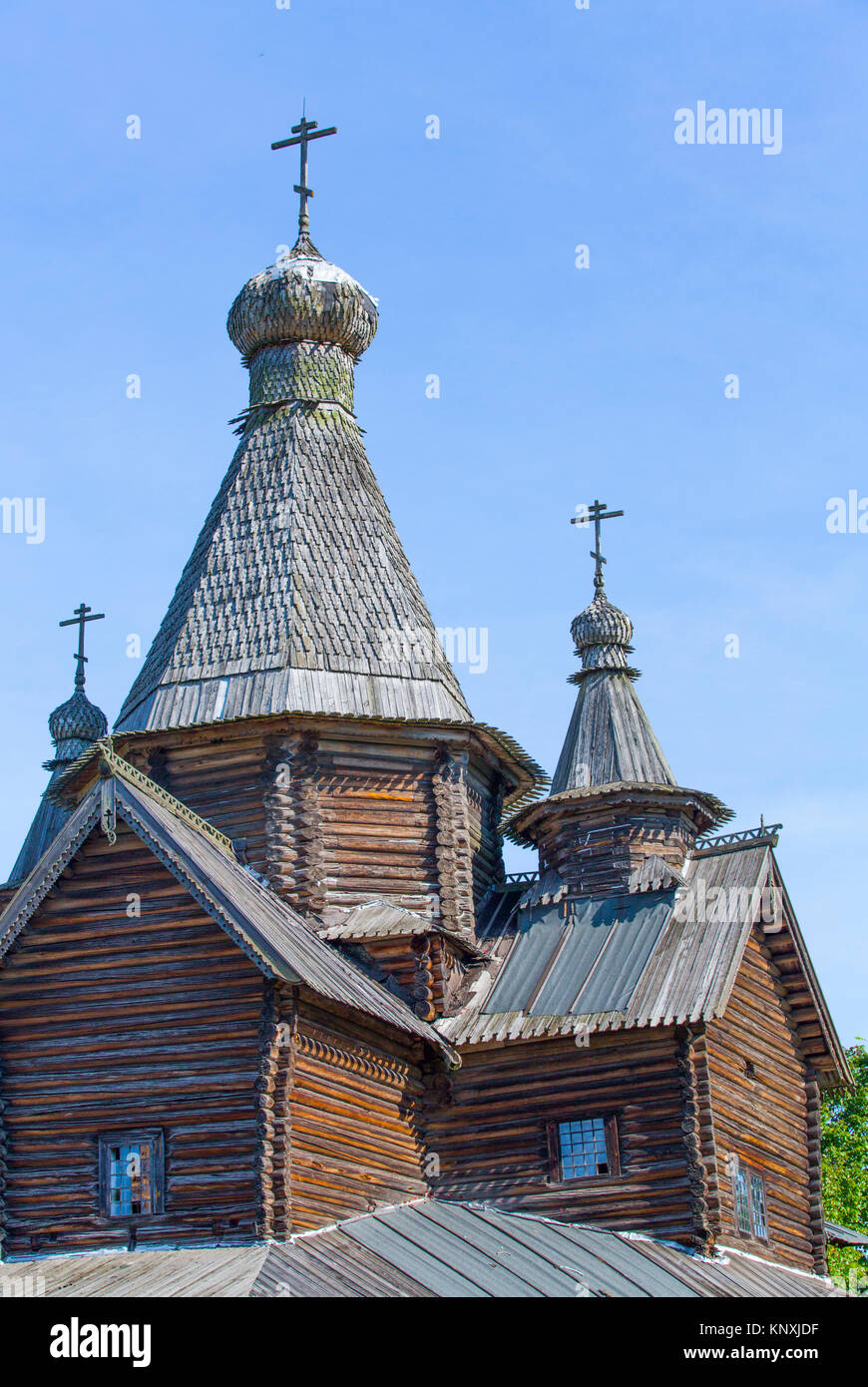 Church of the Nativity of the Holy Virgin, Vitoslavlitsy Museum of Wooden Architecture, Veliky Novgorod, Novgorod Oblast, Russia Stock Photo