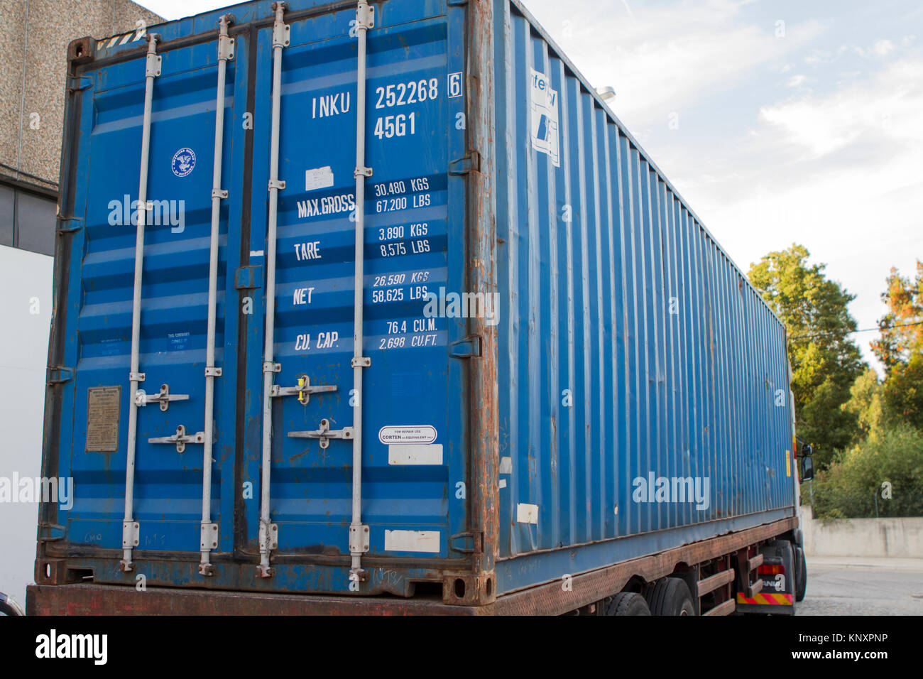 Back view of container in a truck Stock Photo