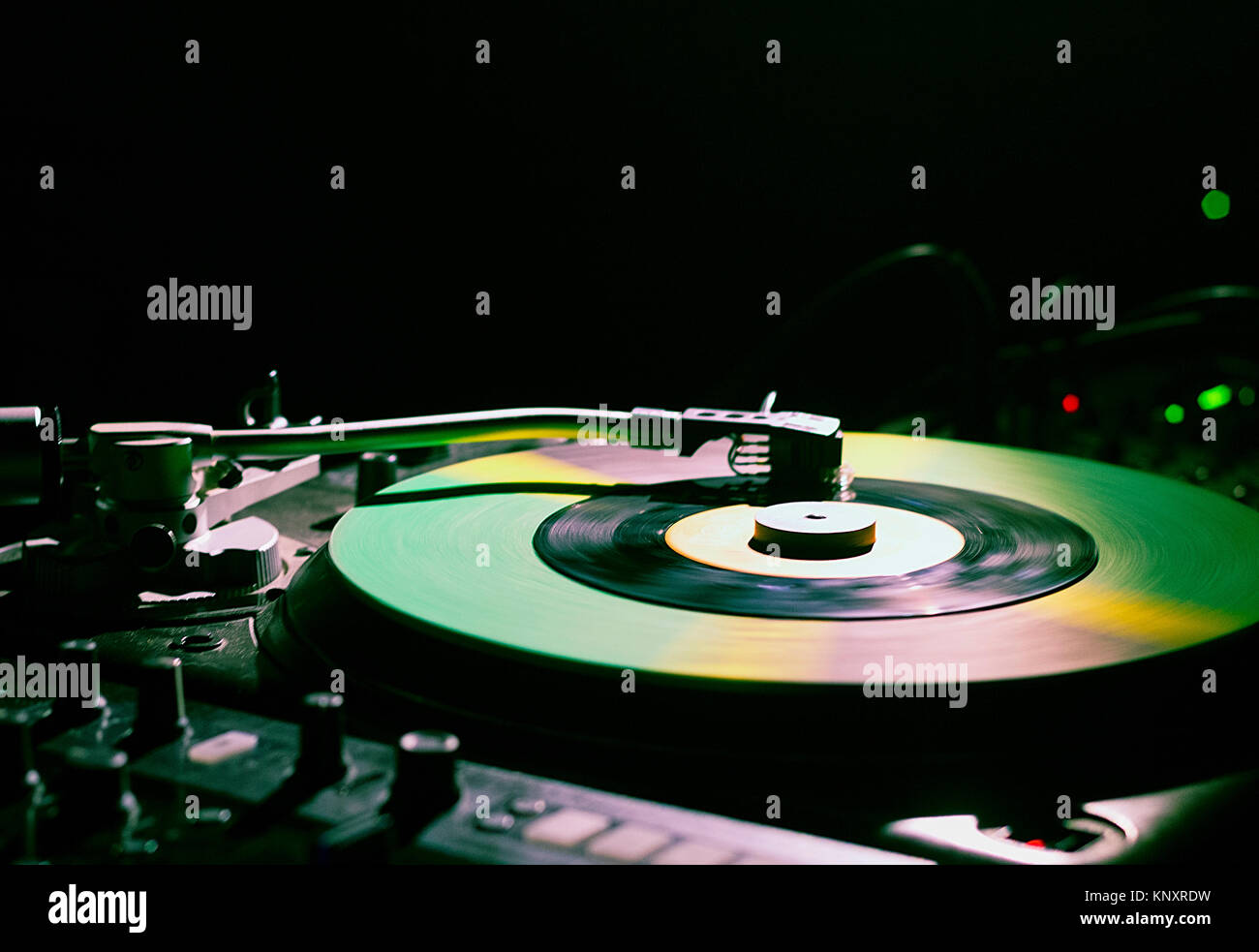 Turntable used by DJs for making electronic music and scratching Stock