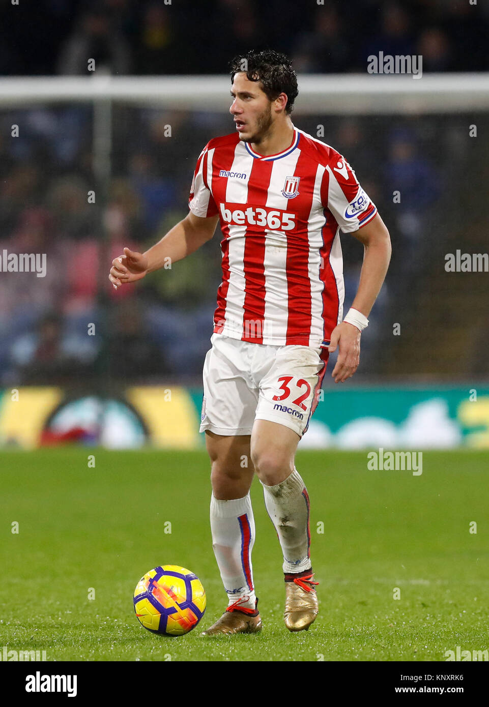 Stoke City's Ramadan Sobhi during the Premier League match at Turf Moor, Burnley. PRESS ASSOCIATION Photo. Picture date: Tuesday December 12, 2017. See PA story SOCCER Burnley. Photo credit should read: Martin Rickett/PA Wire. RESTRICTIONS: EDITORIAL USE ONLY No use with unauthorised audio, video, data, fixture lists, club/league logos or 'live' services. Online in-match use limited to 75 images, no video emulation. No use in betting, games or single club/league/player publications. Stock Photo
