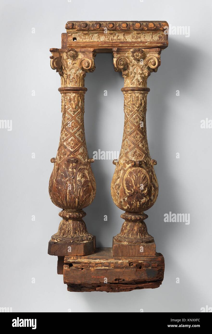 Pair of balusters. Date: late 17th century; Culture: French; Medium: Carved and originally painted and gilded, oak; Dimensions: Height (each): 34 in. Stock Photo