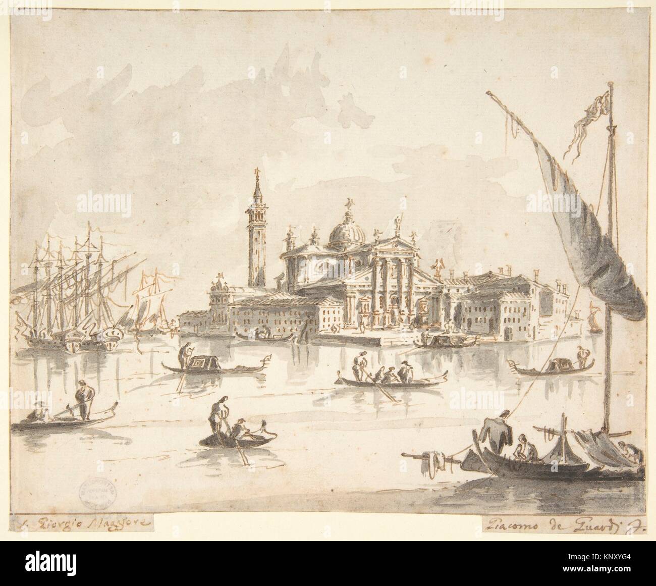The Island of San Giorgio Maggiore, Venice. Artist: Giacomo Guardi (Italian, Venice (?) 1764-1835 Venice (?)); Date: 1764-1835; Medium: Pen and brown Stock Photo