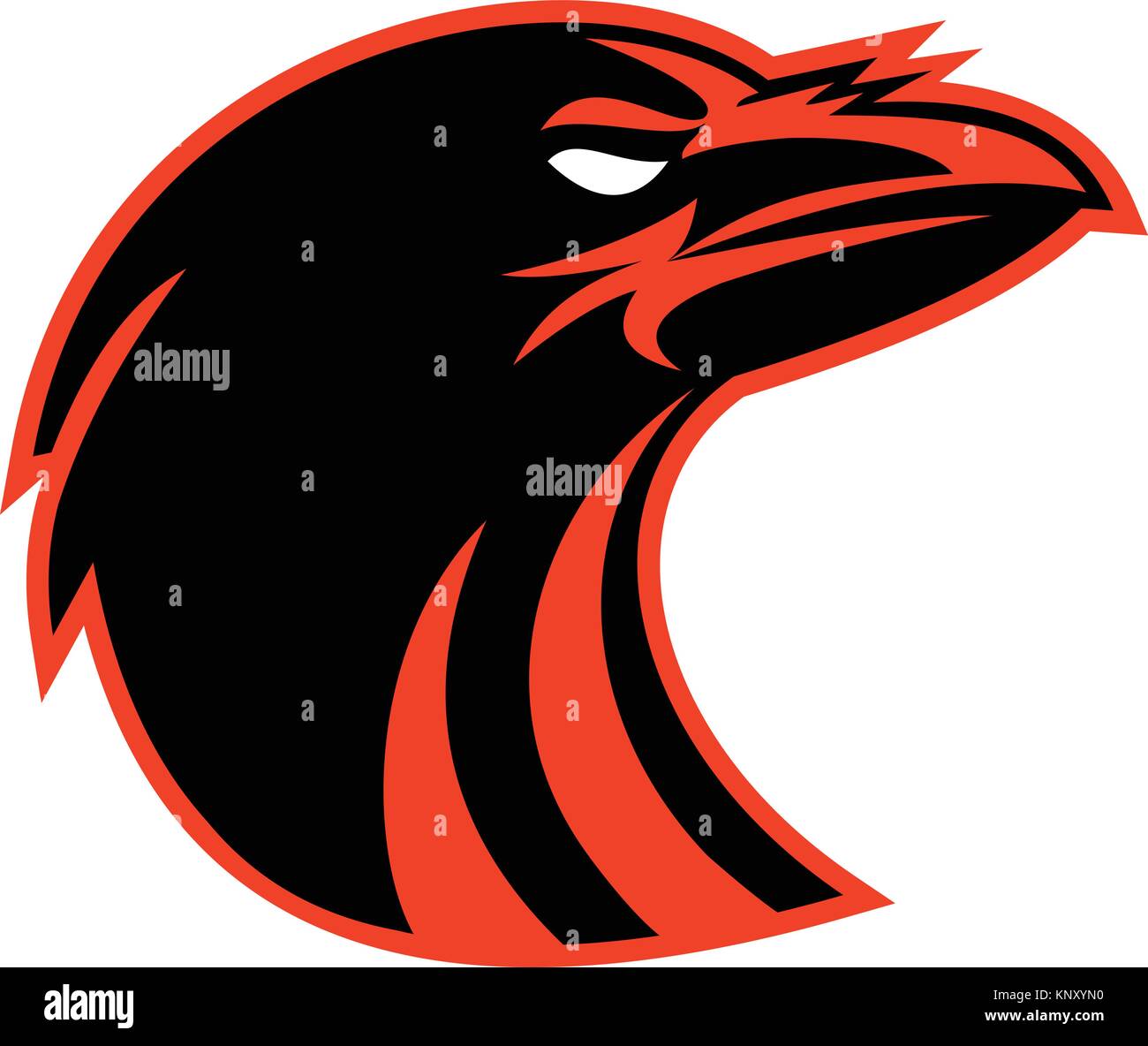 Icon style illustration of an angry raven or crow head looking up on isolated background. Stock Vector