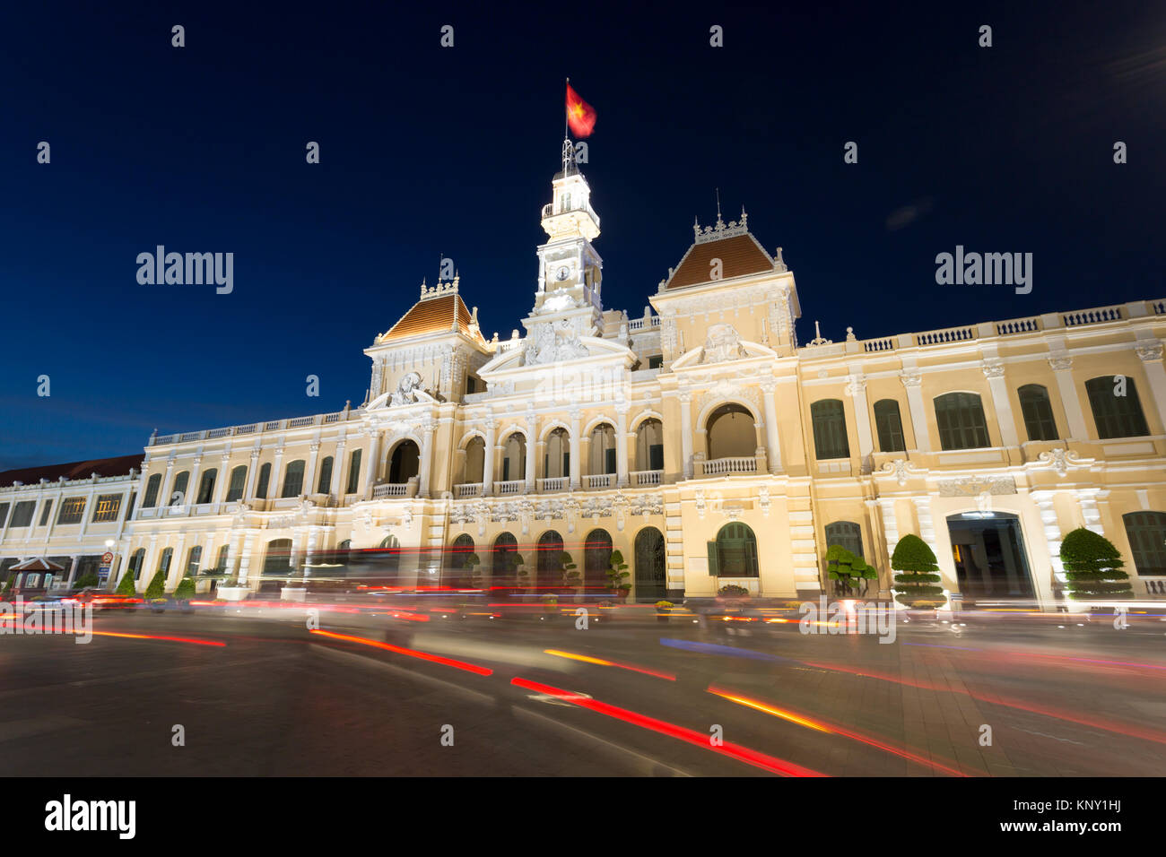 Ho Chi Minh City Hall or Hôtel de Ville de Saïgon was built in 1902-1908 in a French colonial style for the then city of Saigon. It was renamed after  Stock Photo