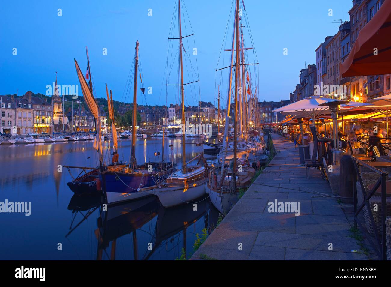 Honfleur, Dusk, Vieux Bassin, Old Harbour. Calvados, Normandy, France