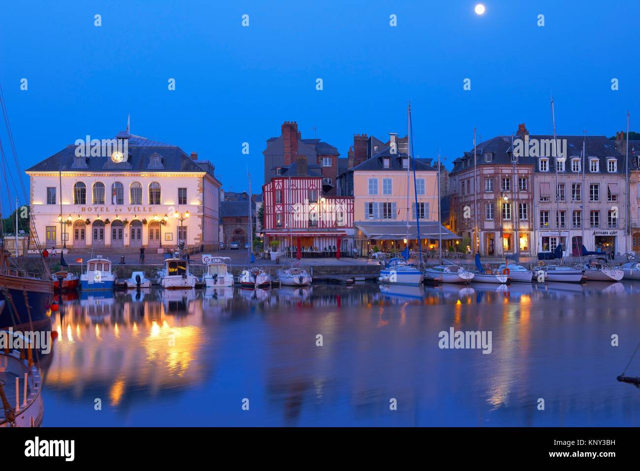 Honfleur, Dusk, Vieux Bassin, Old Harbour. Calvados, Normandy, France