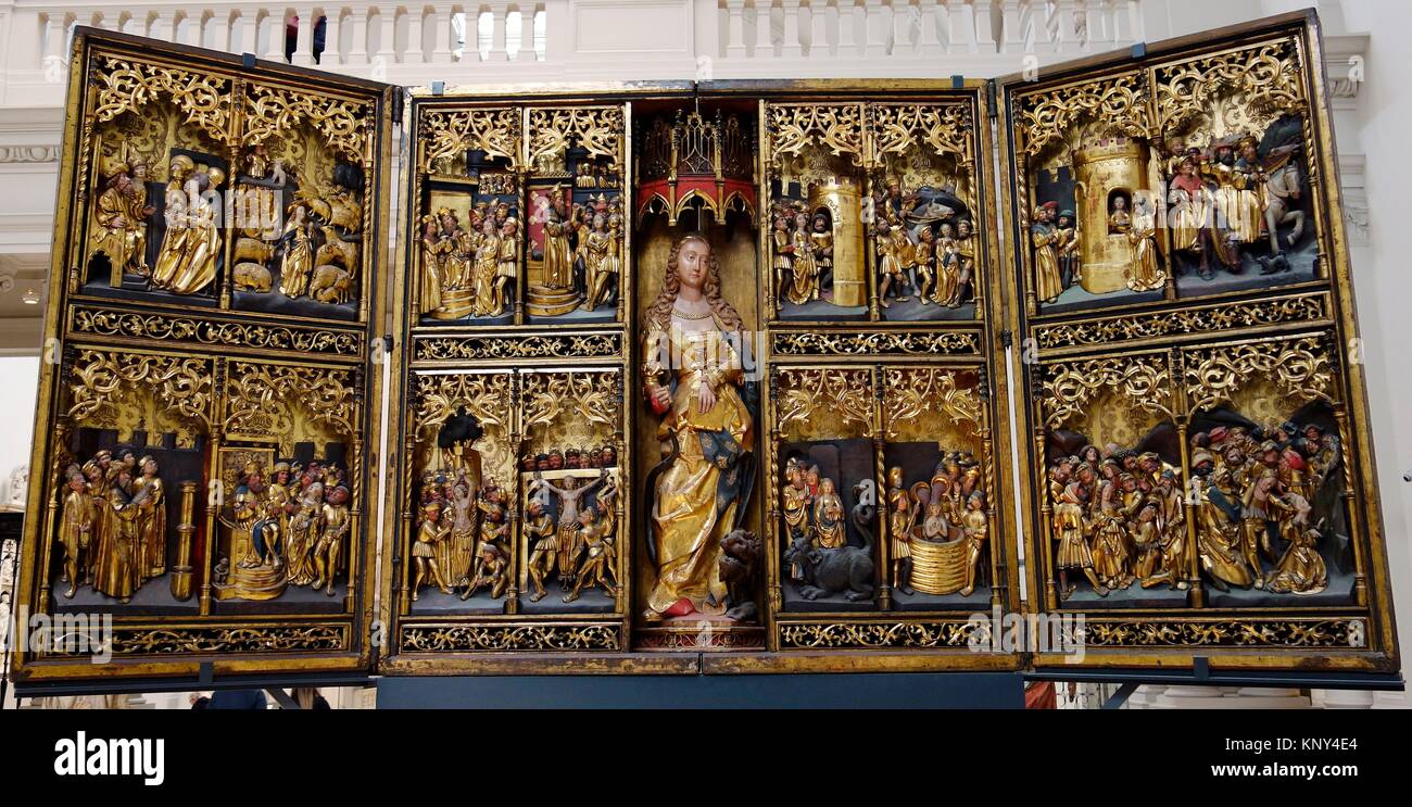 The St Margaret Altarpiece. Oak, painted and gilded. Germany. Hamburg. About 1520. The Victoria and Albert Museum. London. England. UK. Europe. Stock Photo