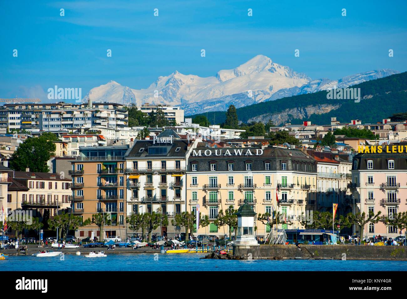 View over Lake Geneva, towards the Mont Blanc massif, Geneva, Switzerland,  Europe Stock Photo - Alamy