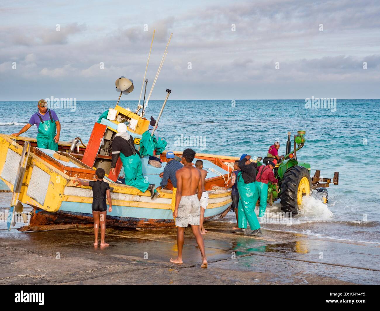South Africa Arniston Seaport Launching Fishing Boats Stock Photo Alamy