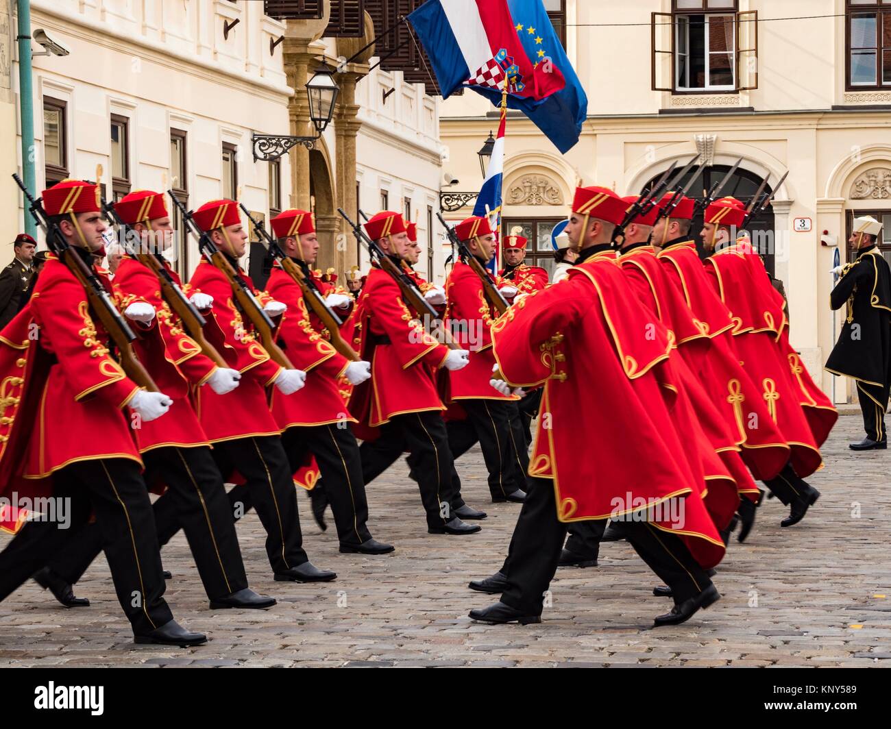 Zagreb Coatia St Marks Square Military Parade. Stock Photo