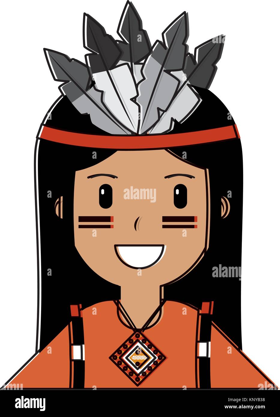 portrait aboriginal native american with feathers and Stock Vector ...