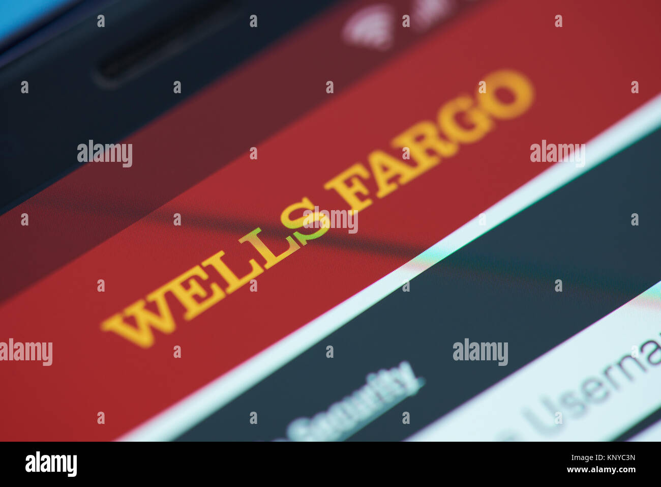 New york, USA - December 12, 2017: Wells Fargo bank moblie menu application menu on smartphone screen close-up. Using Wells Fargo  moblie menu Stock Photo