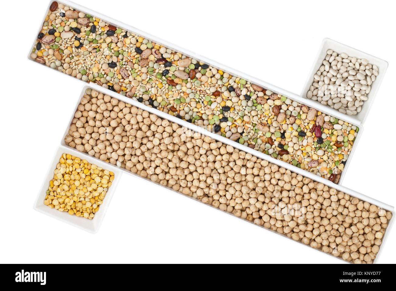 assorted beans in different rectangular boxes Stock Photo Alamy