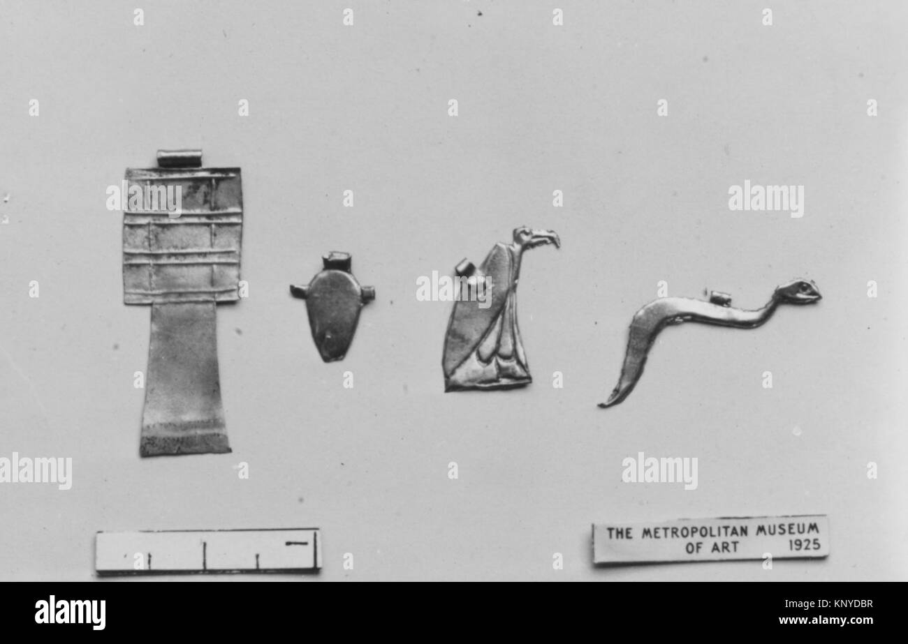Group of 4 Amulets of Djedmutesankh- Cobra, Vulture, Heart, and Djed Pillar MET 62358 551036 Stock Photo