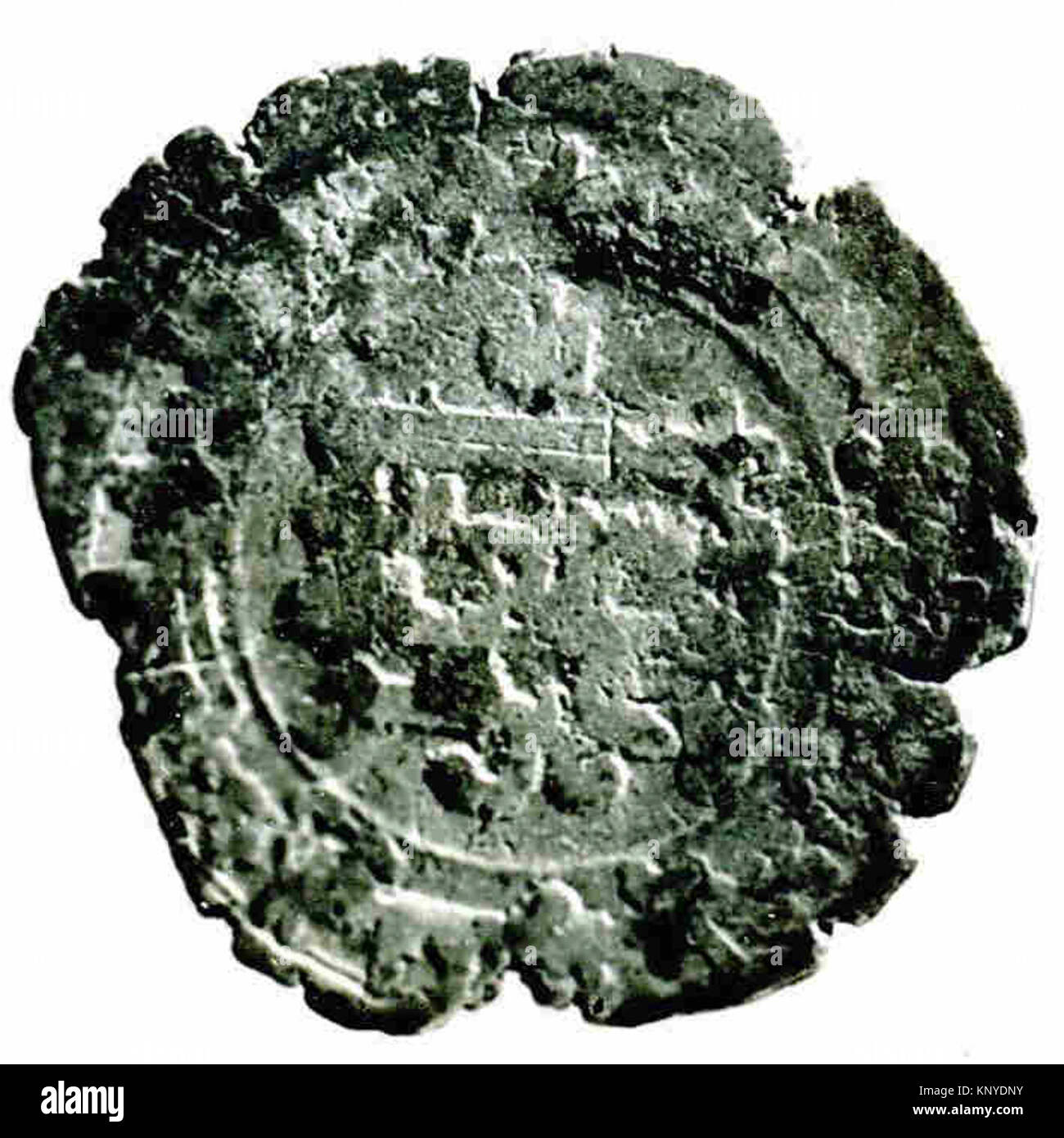 Coin With Inscription Metal coin from antiquity with inscriptions and symbolic imagery, used ...