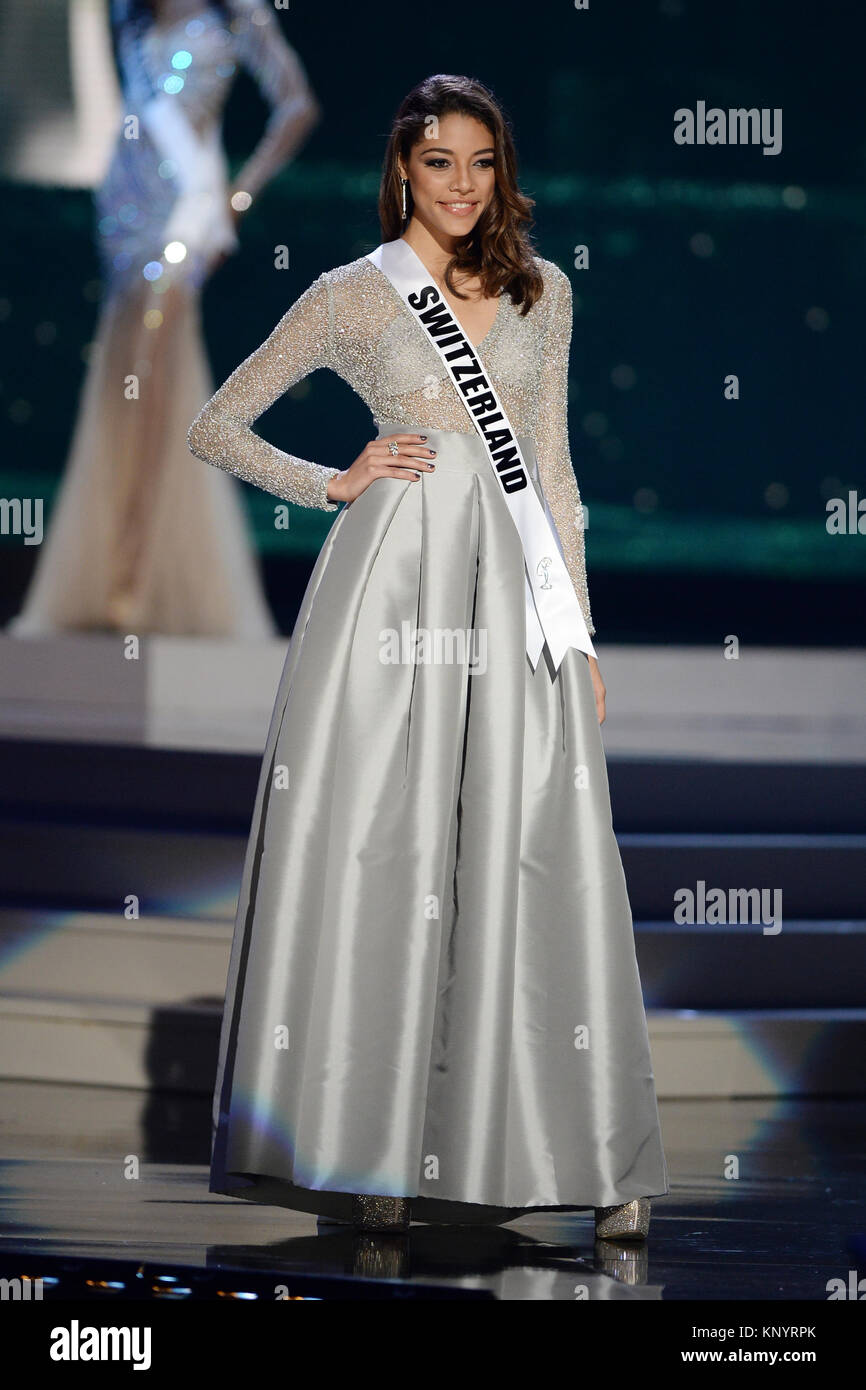 MIAMI, FL - JANUARY 21: Miss Switzerland Zoe Metthez competes in the The 63rd Annual Miss Universe Preliminary Competition and National Costume Show, held at the U.S. Century Bank Arena at Florida International University on January 21, 2015 in Miami, Florida.  People:  Miss Switzerland Zoe Metthez Stock Photo