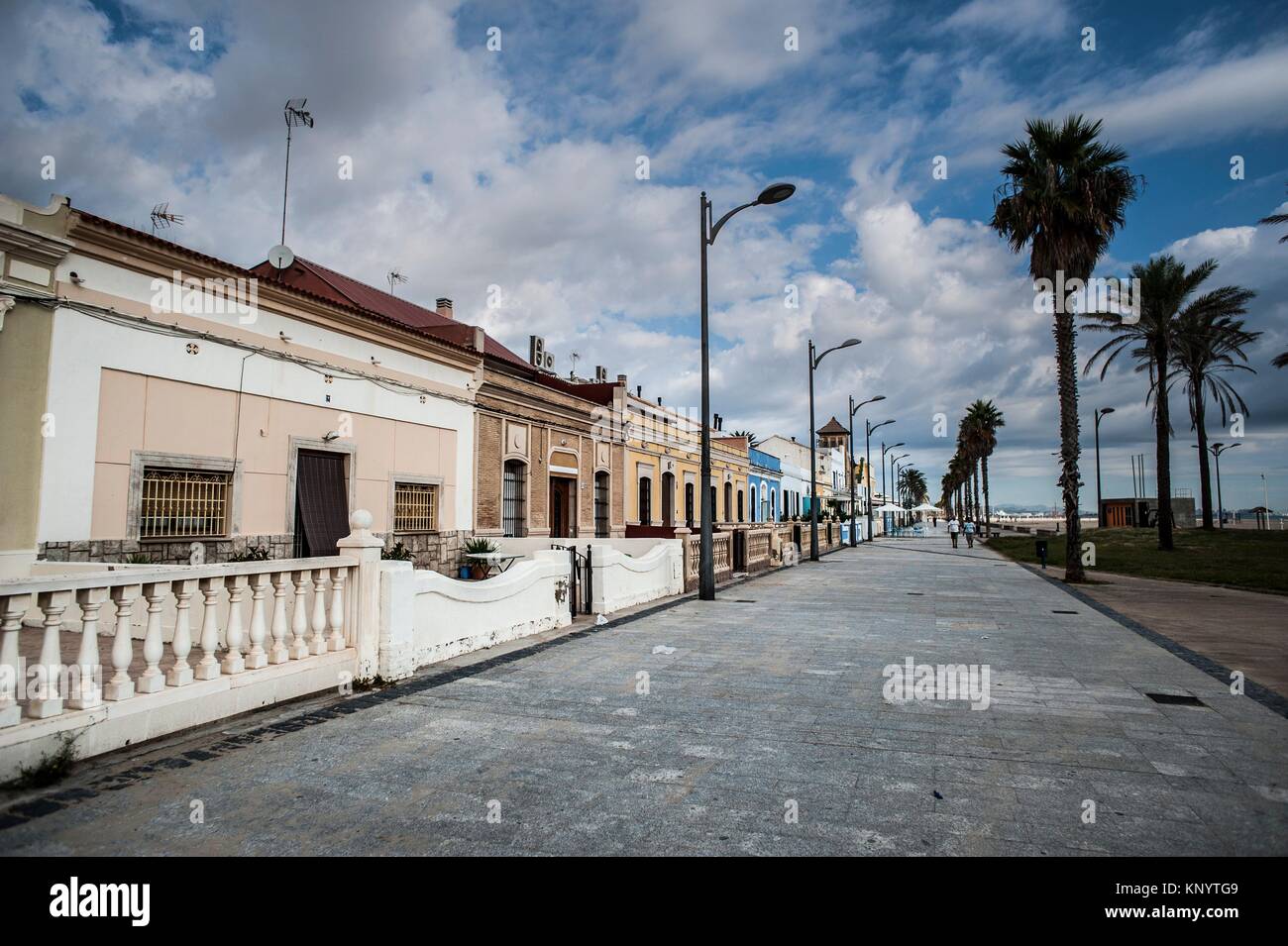 Houses in first line in the beach of La Patacona, Valencia, Spain Stock