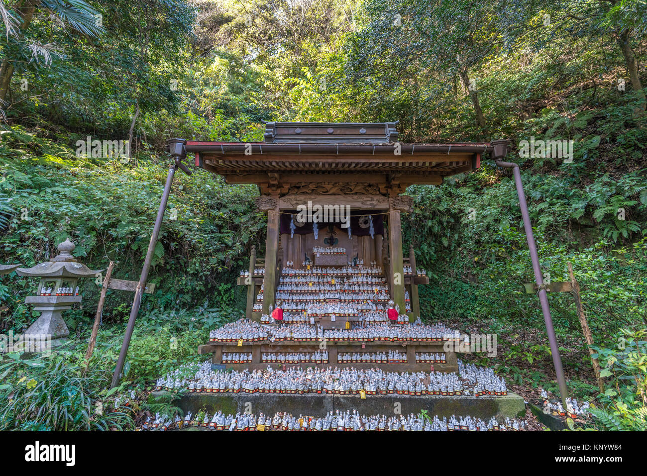 Sasuke Inari jinja Shinto Shrine, founded by Minamoto Yoritomo located near the Zeniarai Benzaiten Ugafuku Shrine, Kamakura, Japan Stock Photo