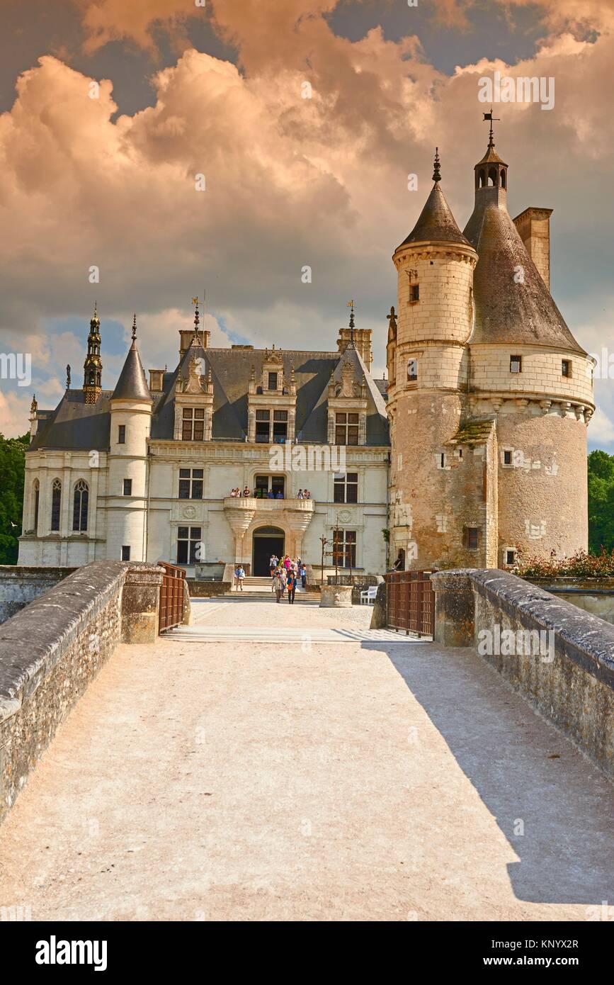 Chenonceau, Castle, Chateau de Chenonceau, Indre-et-Loire, Cher River, Pays de la Loire, Loire Valley, UNESCO World Heritage Site, France. Stock Photo