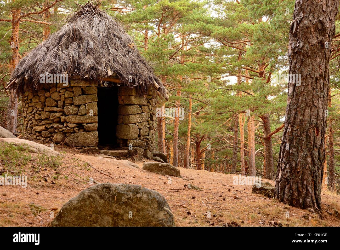 Hut or Shack in Canencia mountain pass, Madrid province, Spain Stock