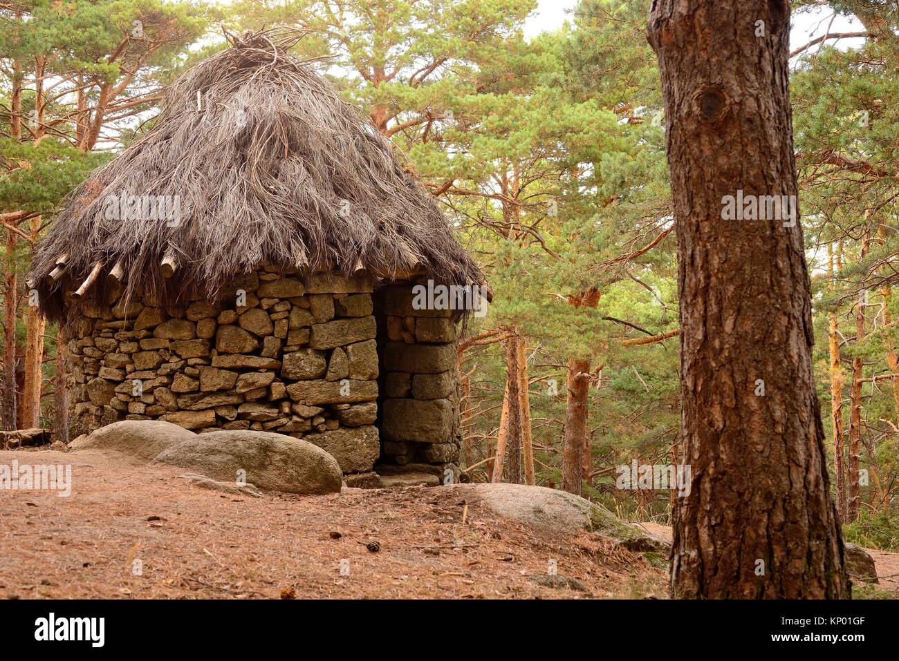 Hut or Shack in Canencia mountain pass, Madrid province, Spain Stock