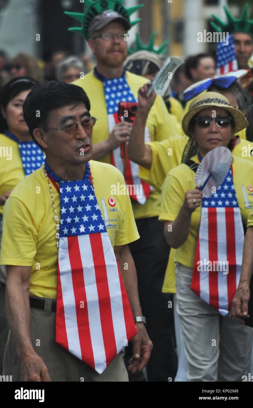 Naha, Okinawa, Japan: American parade during the 6th Worldwide Uchinanchu Festival, celebrating the Okinawan emigrants Stock Photo