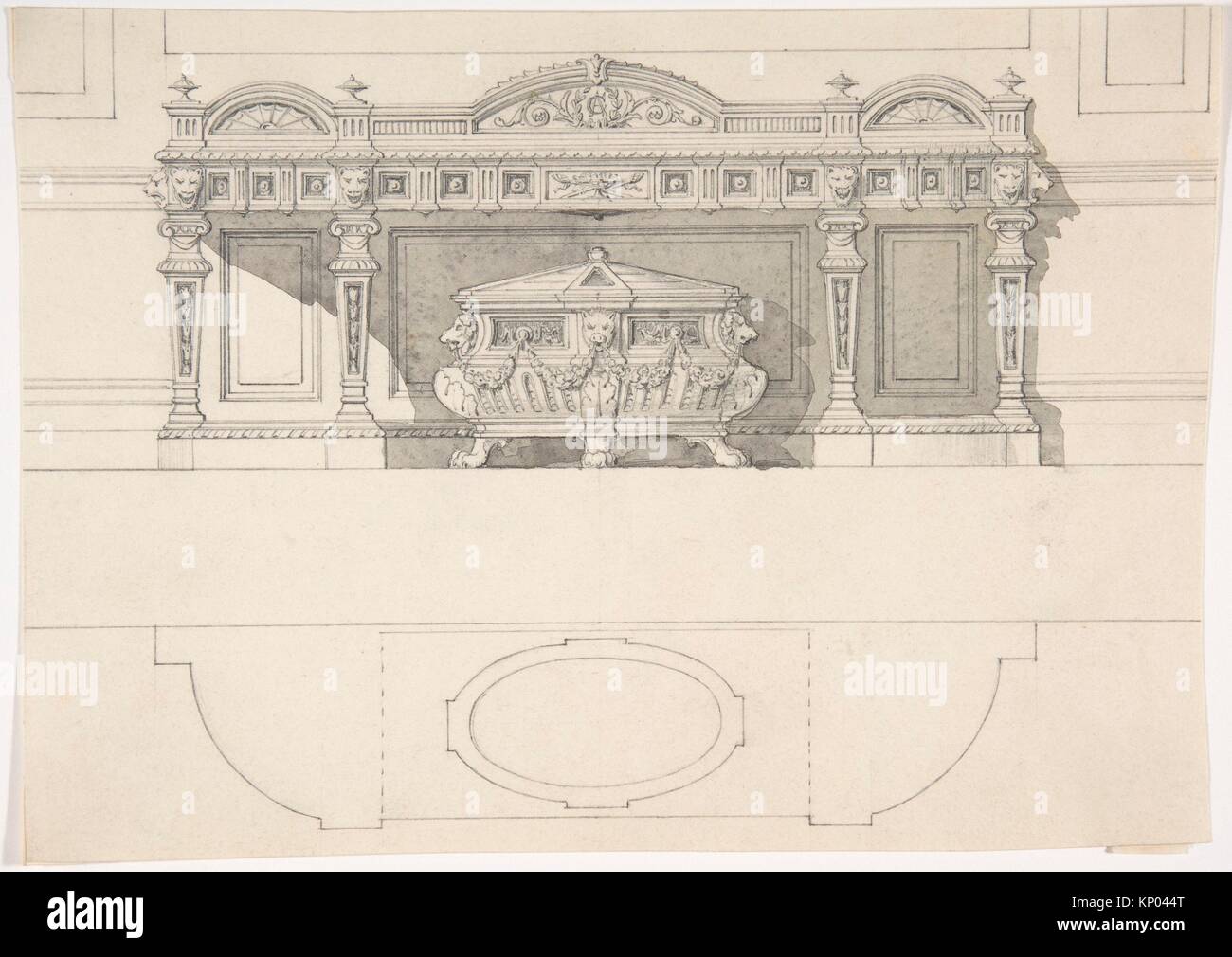 Free Standing Tomb and Canopy. Artist: Anonymous, British, 19th century; Date: second half 19th century; Medium: Ink and wash; Classifications: Stock Photo