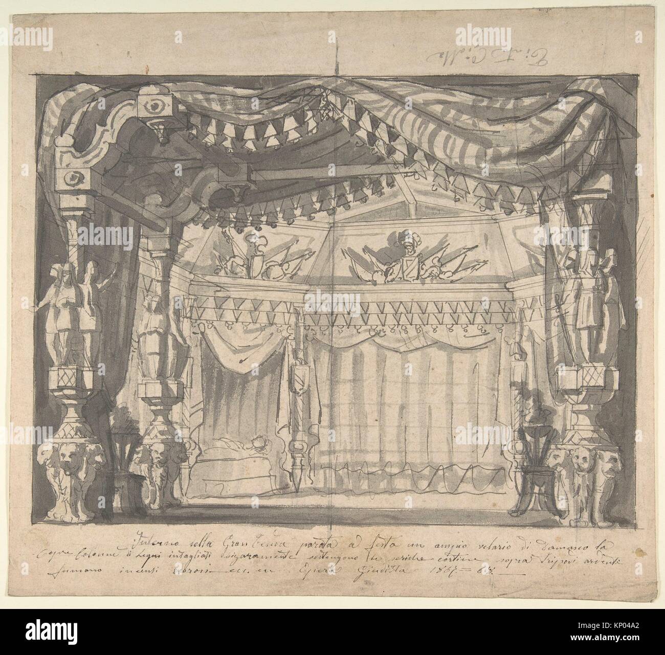 Interior of Opera Giudetta. Artist: Anonymous, Italian, 19th century; Date: 1800-1900; Medium: Ink and gray wash; Dimensions: 11-3/4 x 13 in; Stock Photo