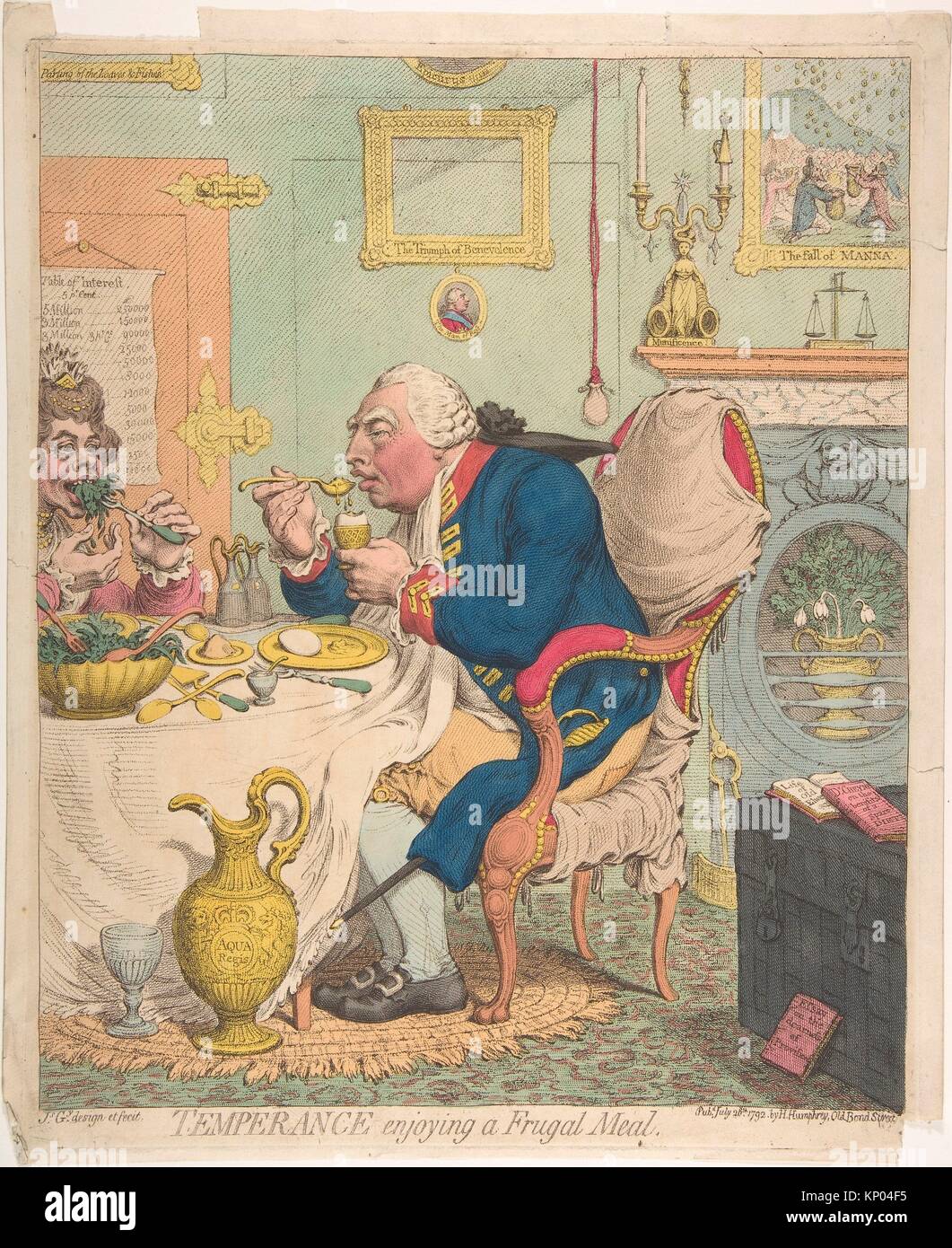 Temperance Enjoying a Frugal Meal. Artist: James Gillray (British, Chelsea 1756-1815 London); Publisher: Hannah Humphrey (London); Date: July 28, Stock Photo