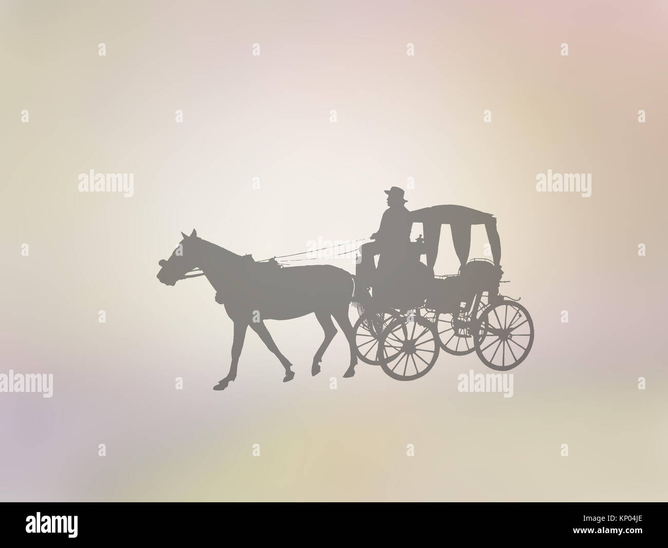 Silhouettes of oldfashioned horse and carriage on golden yellow