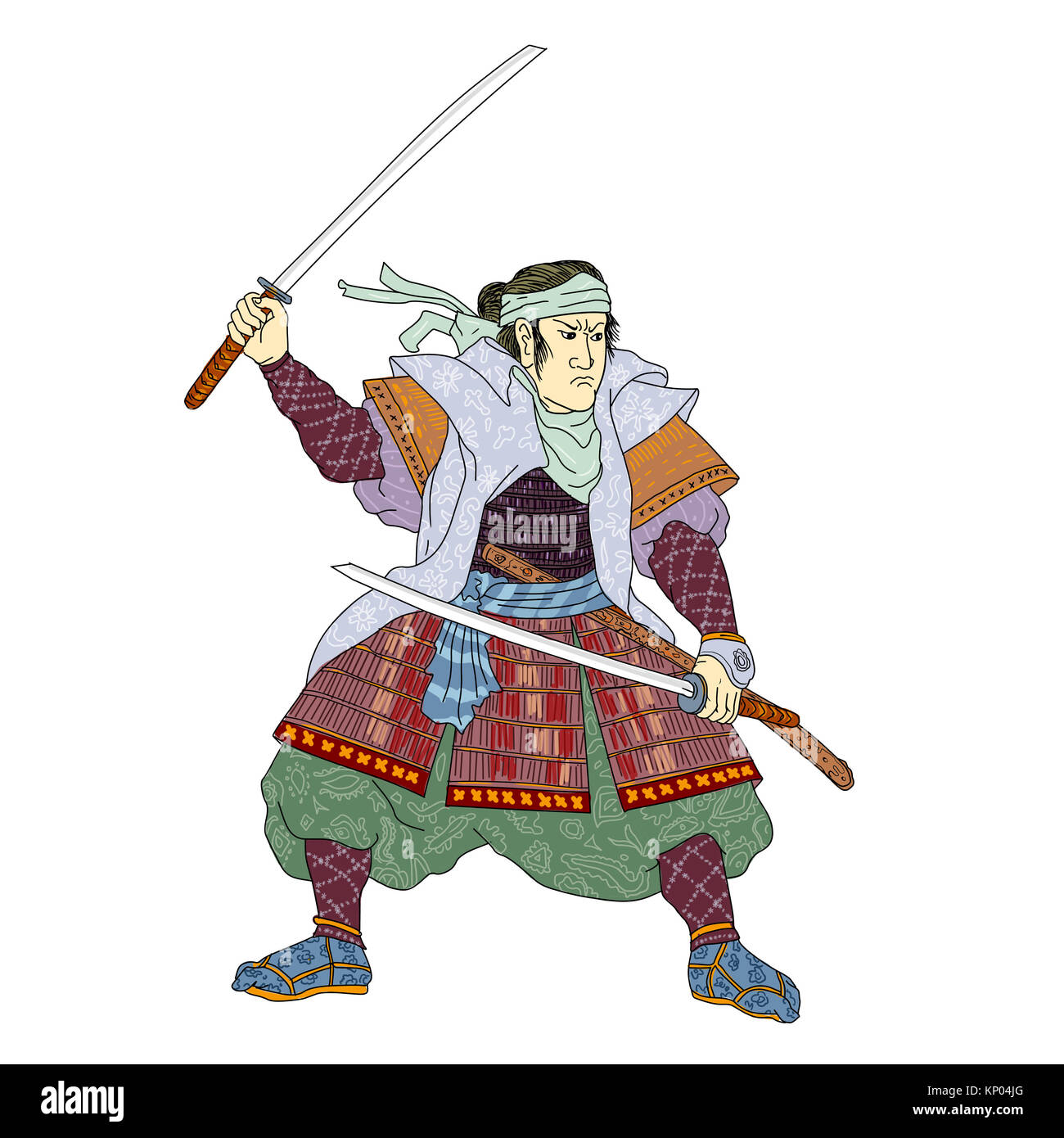 Mono line illustration of a samurai warrior with katana sword in fighting  stance on isolated background Stock Photo - Alamy