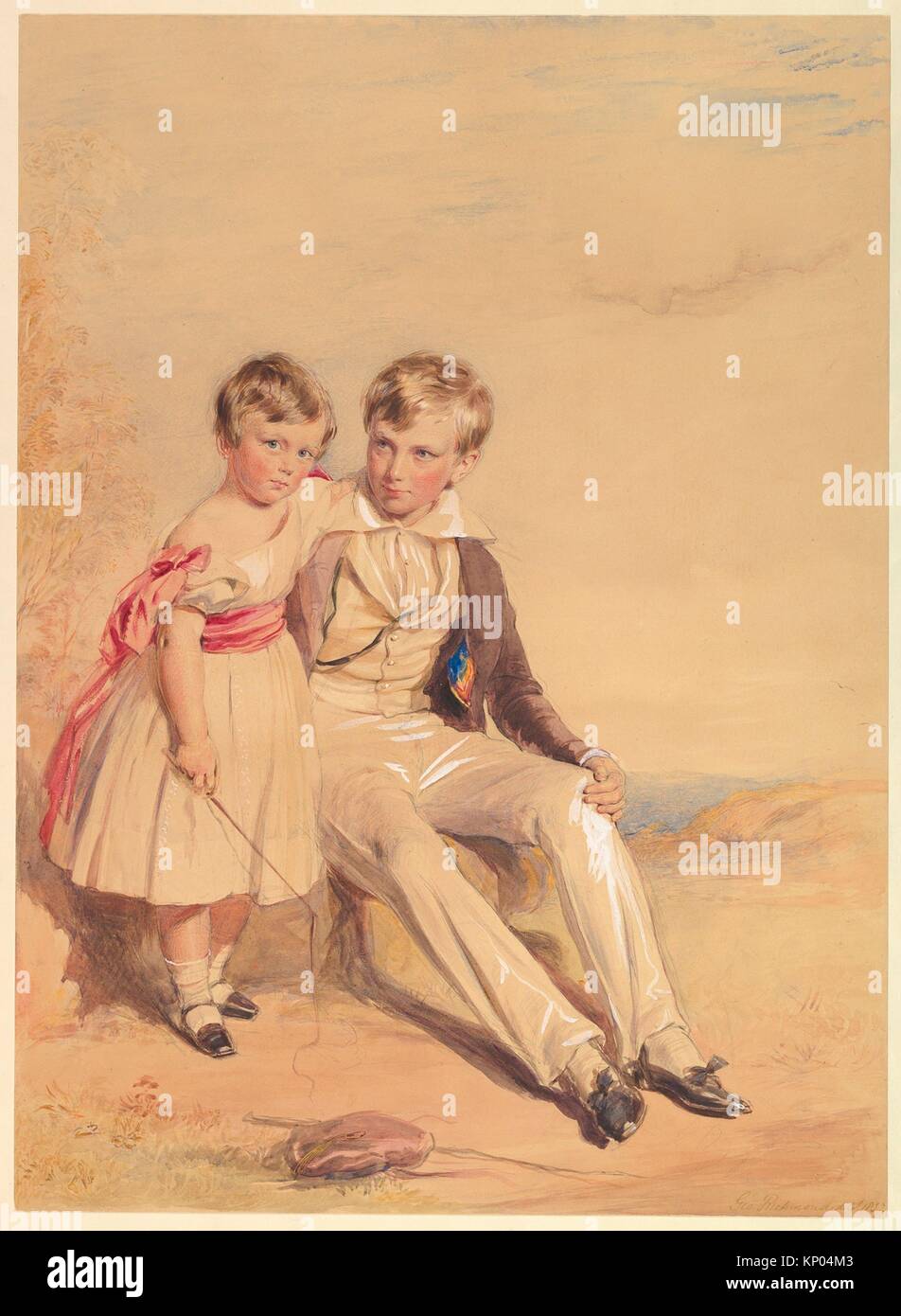 Portrait of Two Children. Artist: George Richmond (British, Brompton 1809-1896 London); Date: 1837; Medium: Watercolor and gouache with touches of Stock Photo