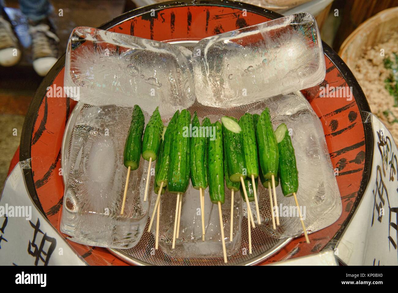 Tsukemono Japanese pickled cucumbers at the Nishiki Market in Kyoto