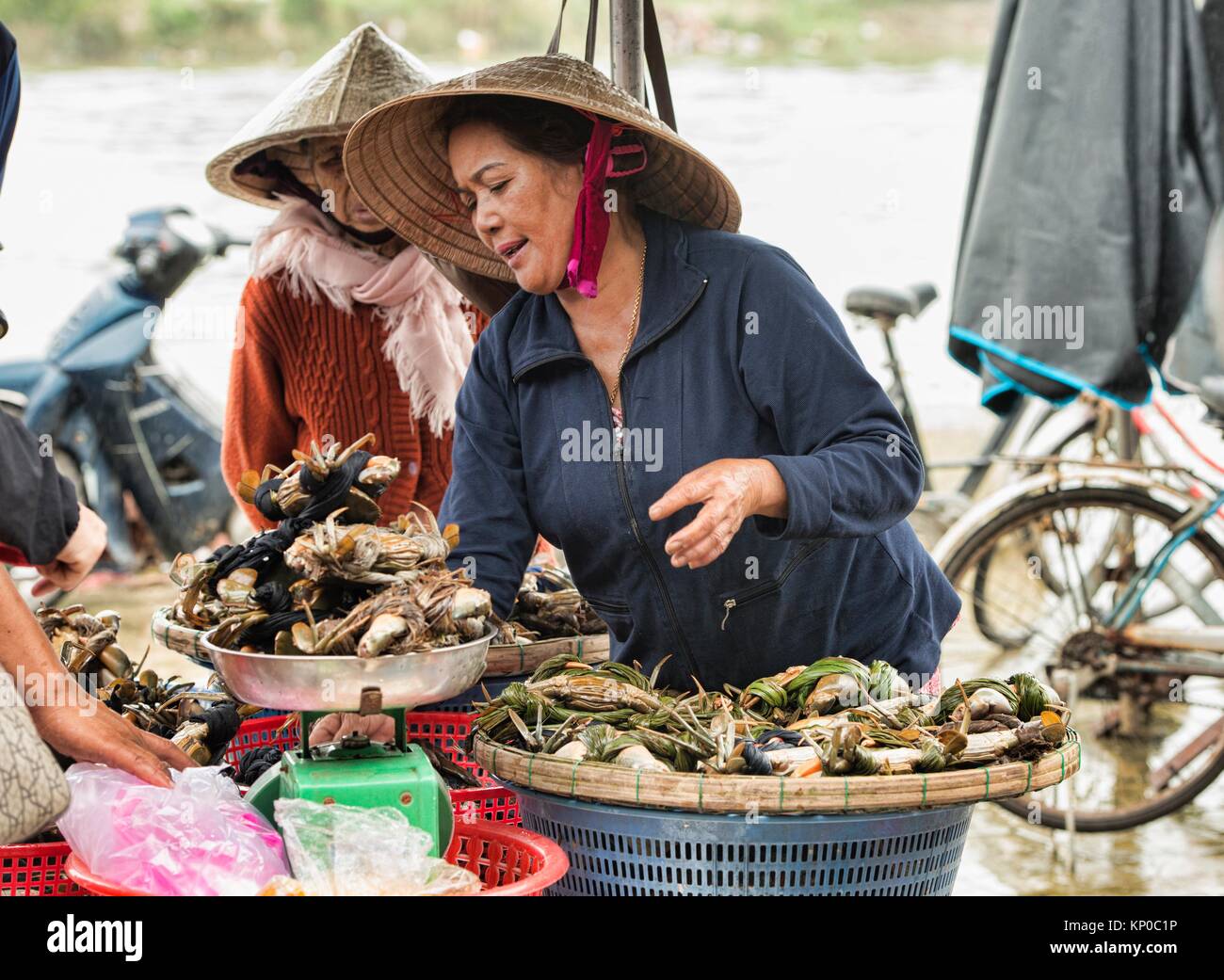 Crab vendor in the fish market, Hoi An, Vietnam Stock Photo Alamy