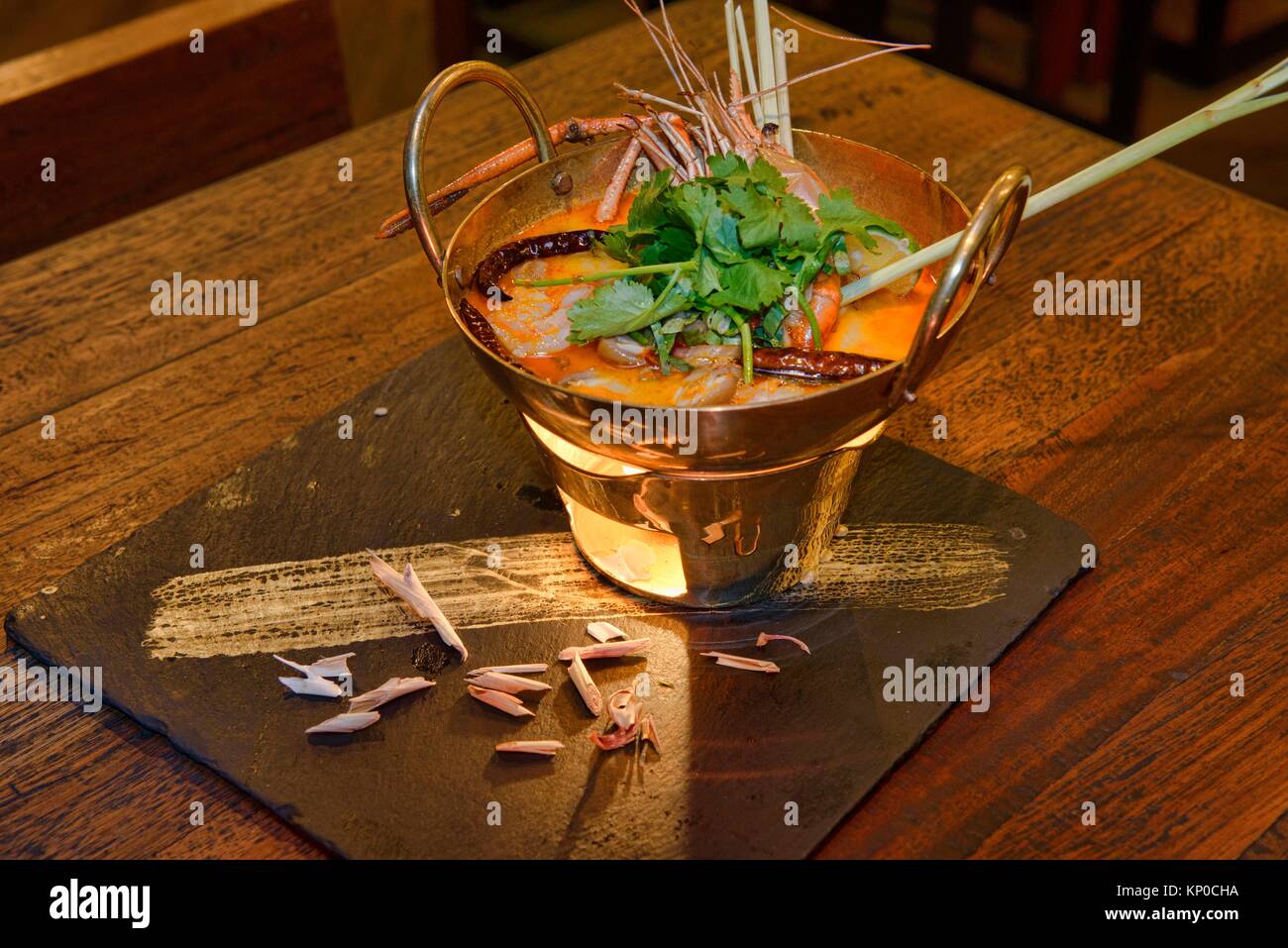 Tom yum goong spicy Thai cuisine, Bangkok, Thailand. Stock Photo