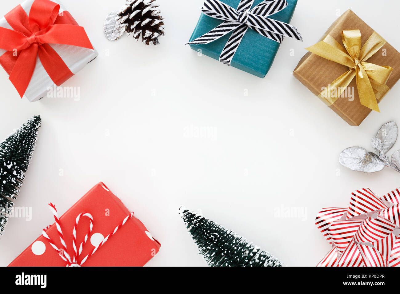 Christmas gift boxes on white background with copy space Stock Photo ...
