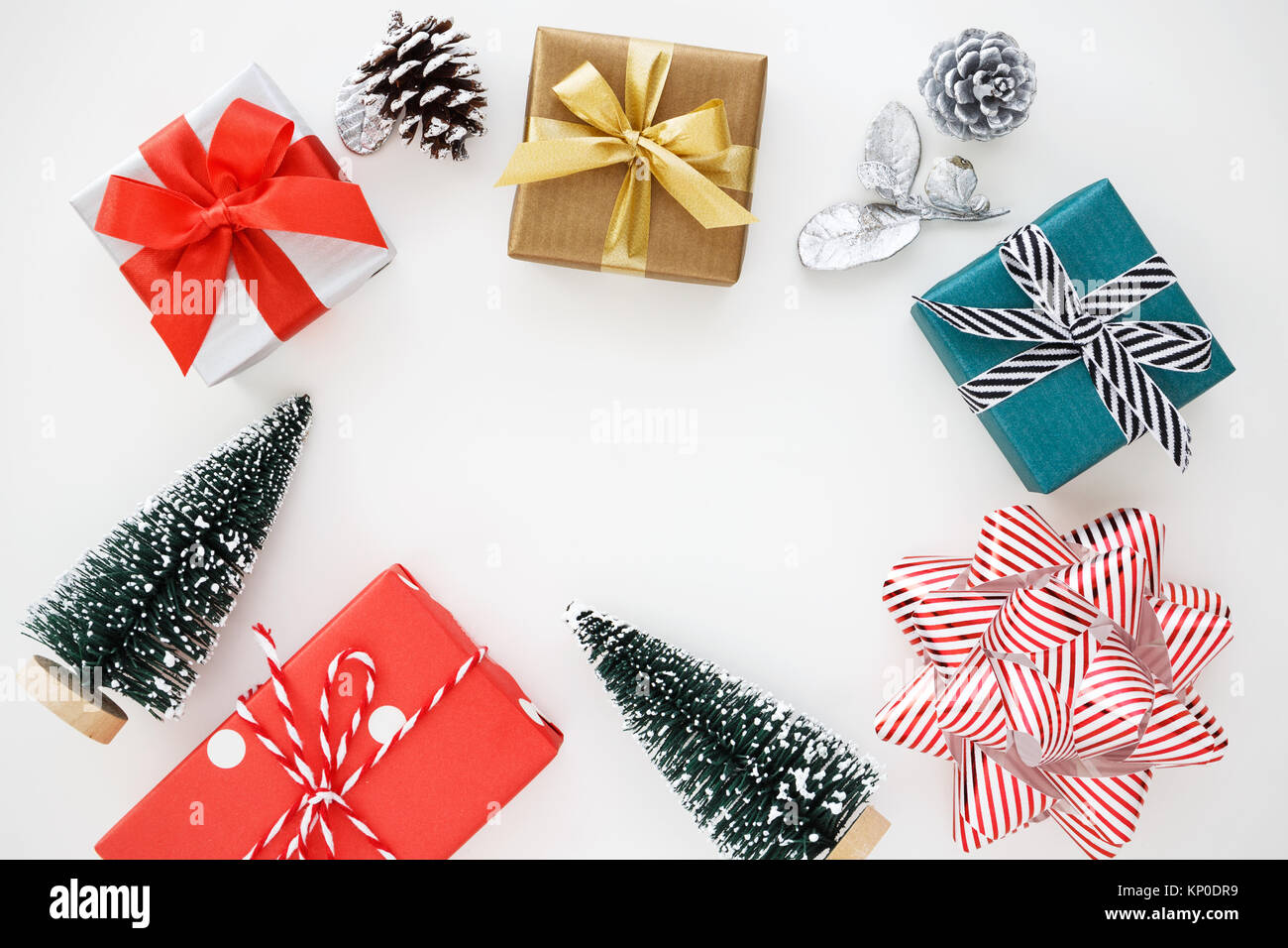 Christmas gift boxes on white background with copy space Stock Photo ...