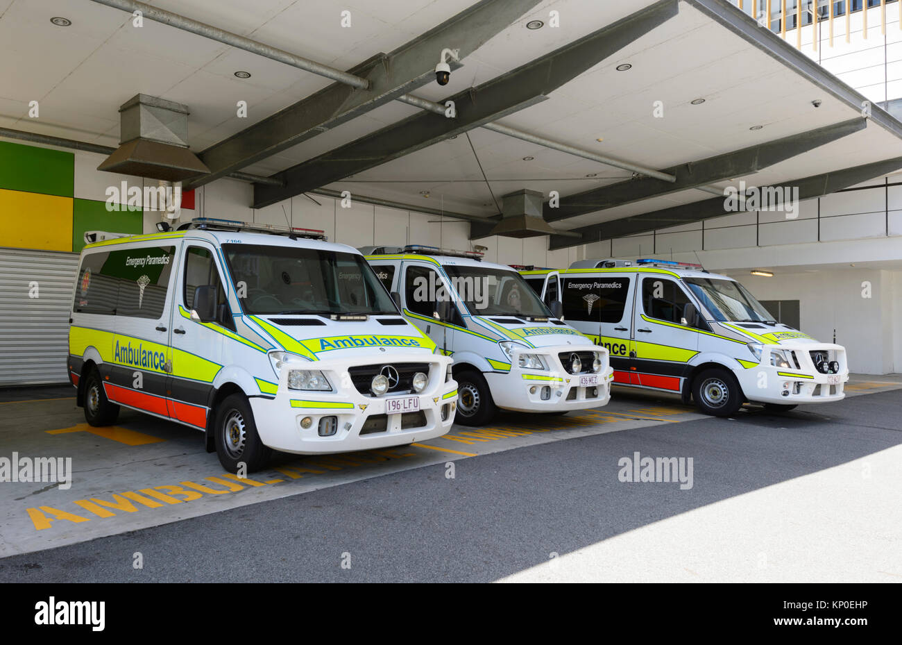 Ambulances parked outside Cairns Hospital, Far North Queensland, FNQ