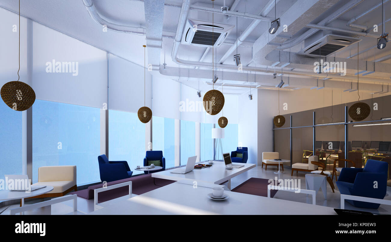 The modern office interior design 3d Illustration Stock Photo - Alamy