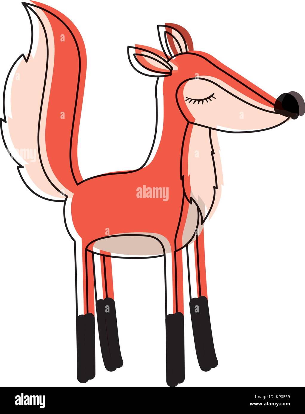 female fox cartoon with closed eyes expression in watercolor silhouette