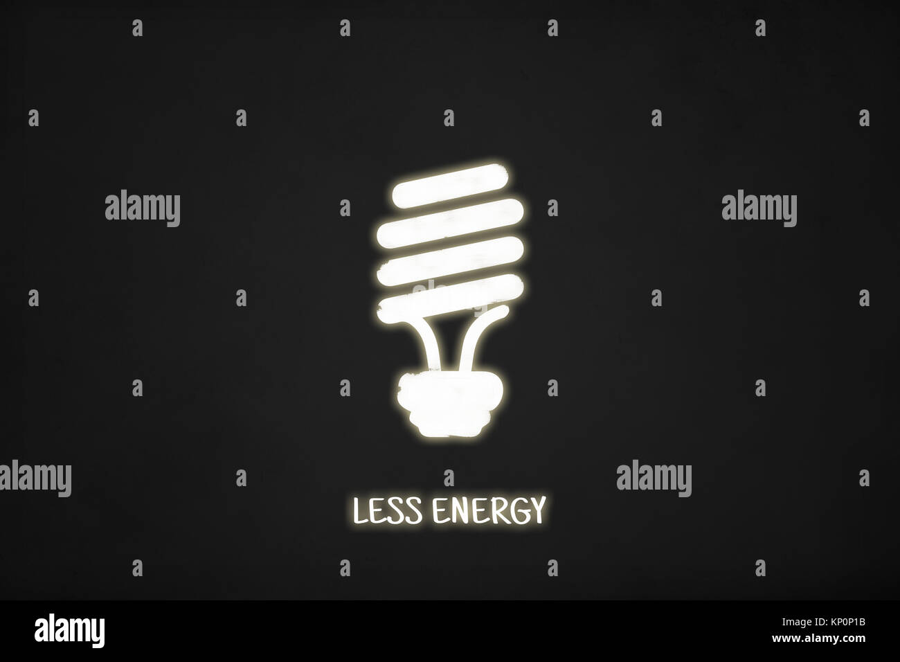 Illustrative white lamp sign with less energy words in saving concept