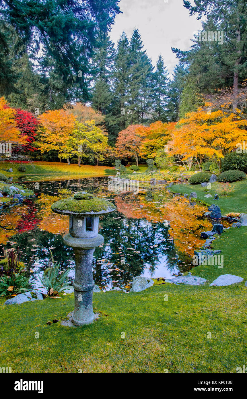 Stone Lantern And Pond Nitobe Memorial Garden A Traditional
