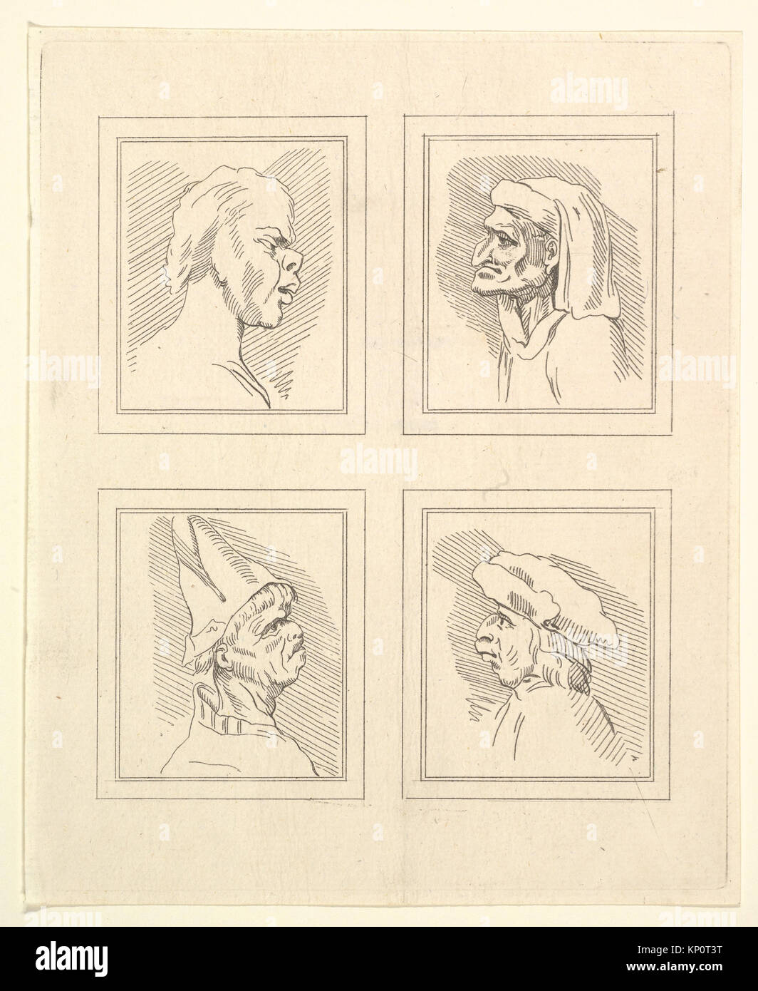 A drawing titled 'Four Heads' by Leonardo da Vinci, reproduced by ...
