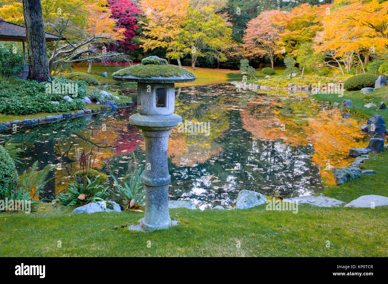 Stone Lantern And Pond Nitobe Memorial Garden A Traditional