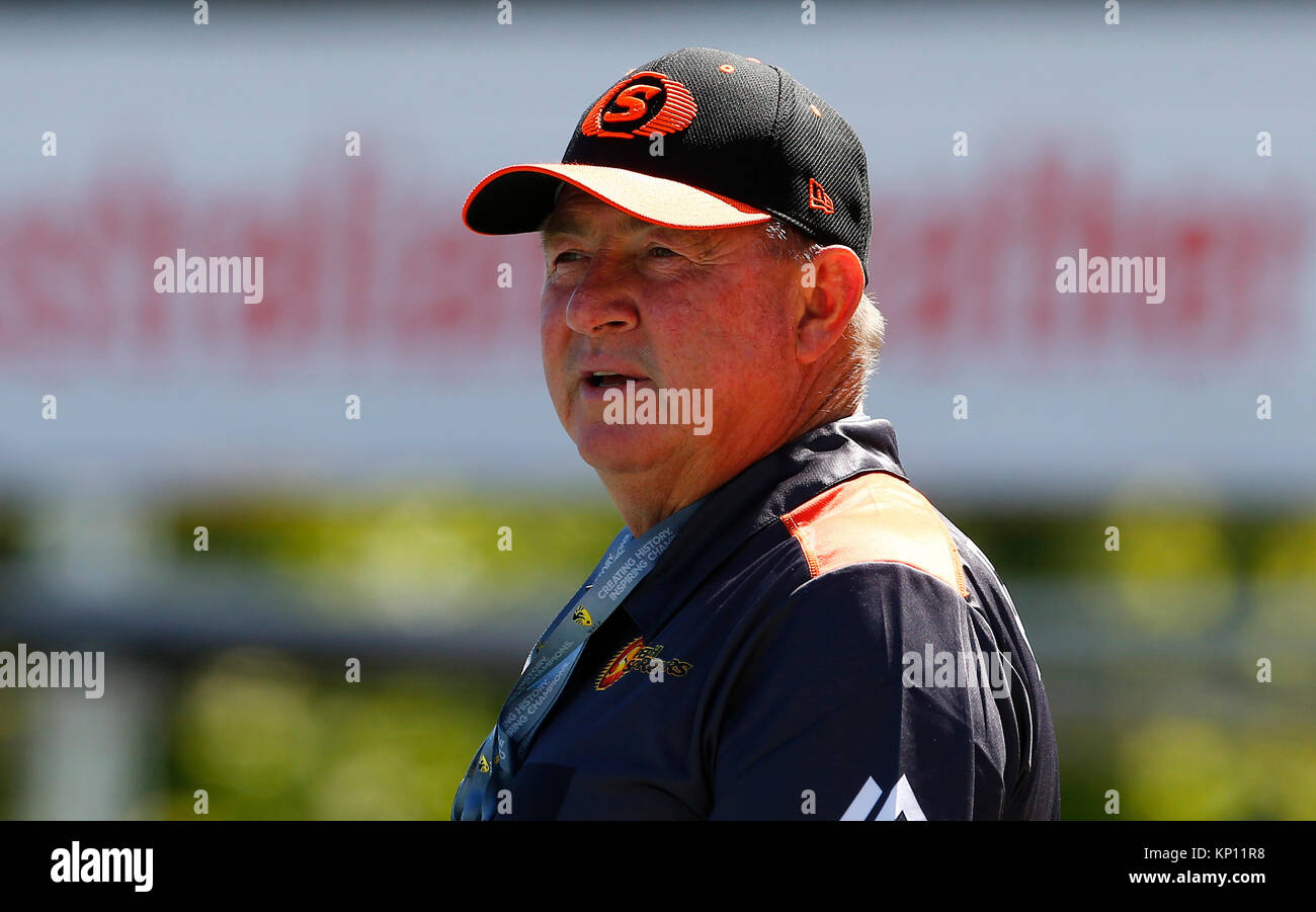 Geoff Marsh , former Australian opener and father of Australia's Shain and Mitch looks on during a nets session at the WACA Ground, Perth Stock - Alamy